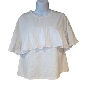 Storia white ruffle overlay top with ruffle bell sleeve sz M